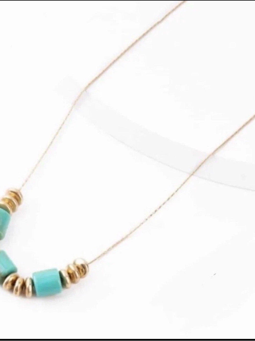 Plunder Design Arabella Turquoise Cylinder Bead Gold Necklace - Picture 2 of 3